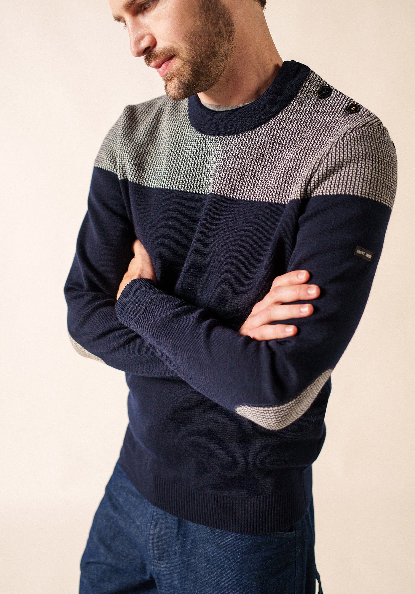 Pull marin Dinan bicolore (MARINE/ECRU)