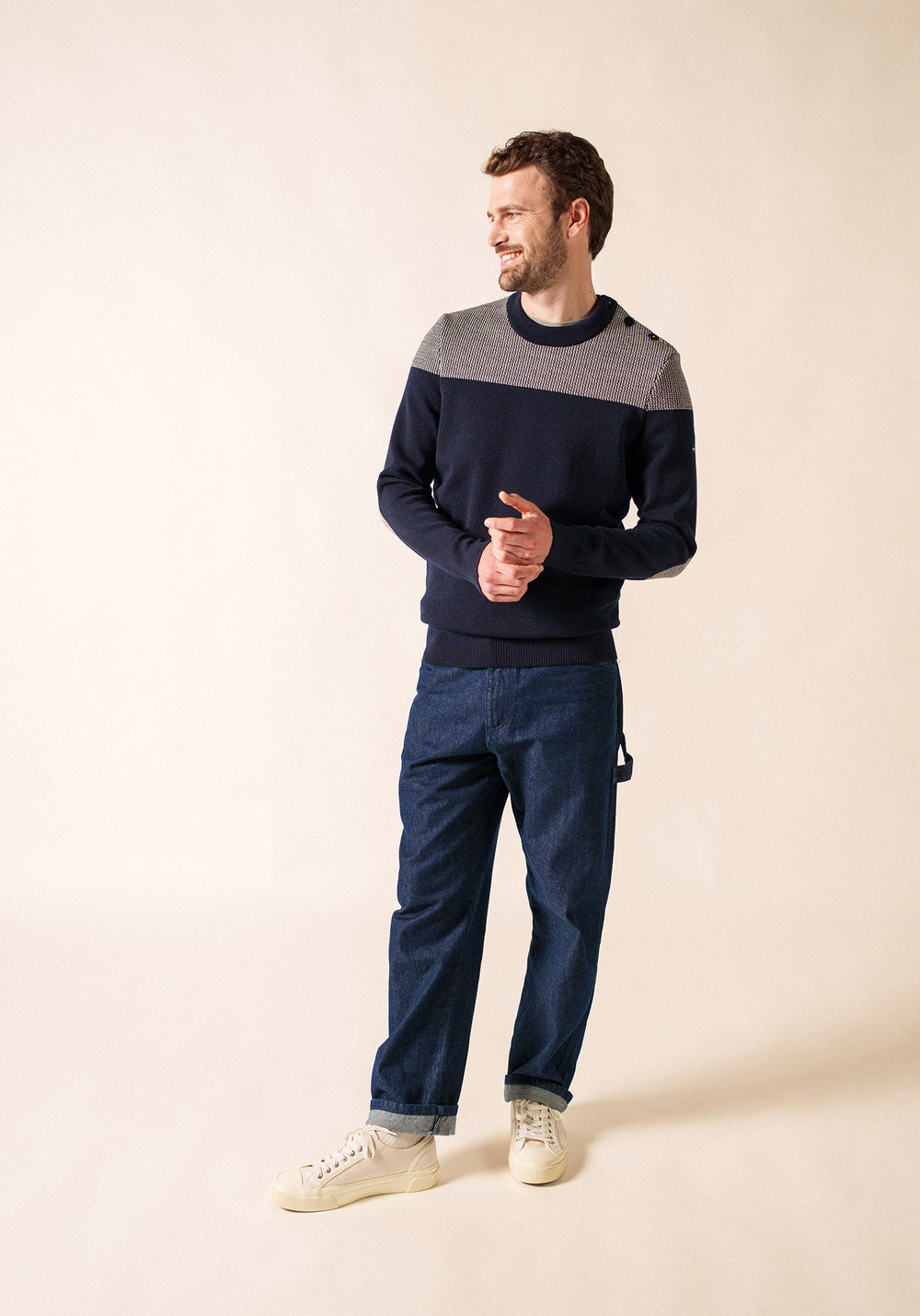 Pull marin Dinan bicolore (MARINE/ECRU)